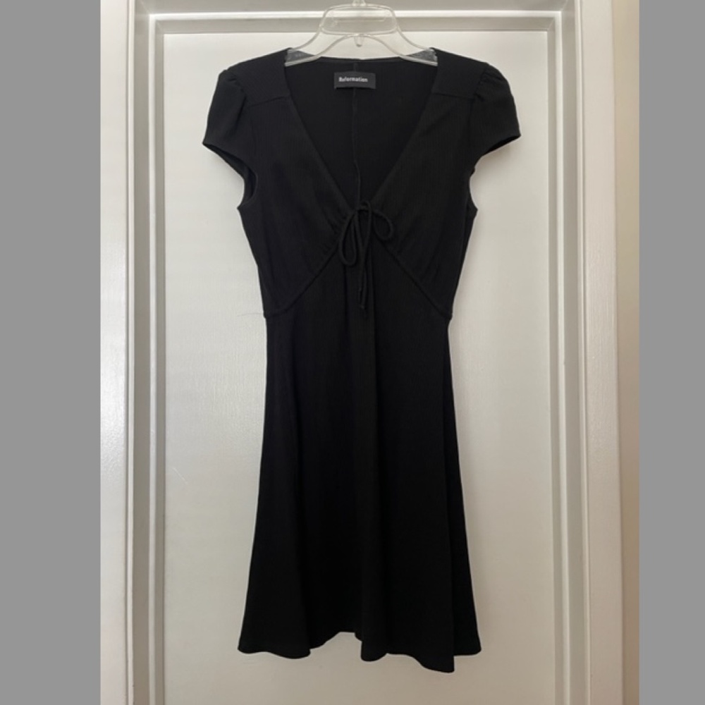 Reformation Margie Black Ribbed Mini Dress EUC - Picture 3 of 10